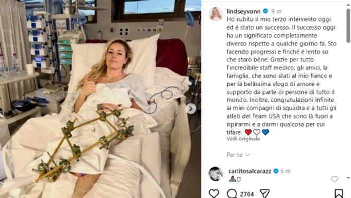 Vonn, imagine de pe patul de spital  FOTO Captură Instagram