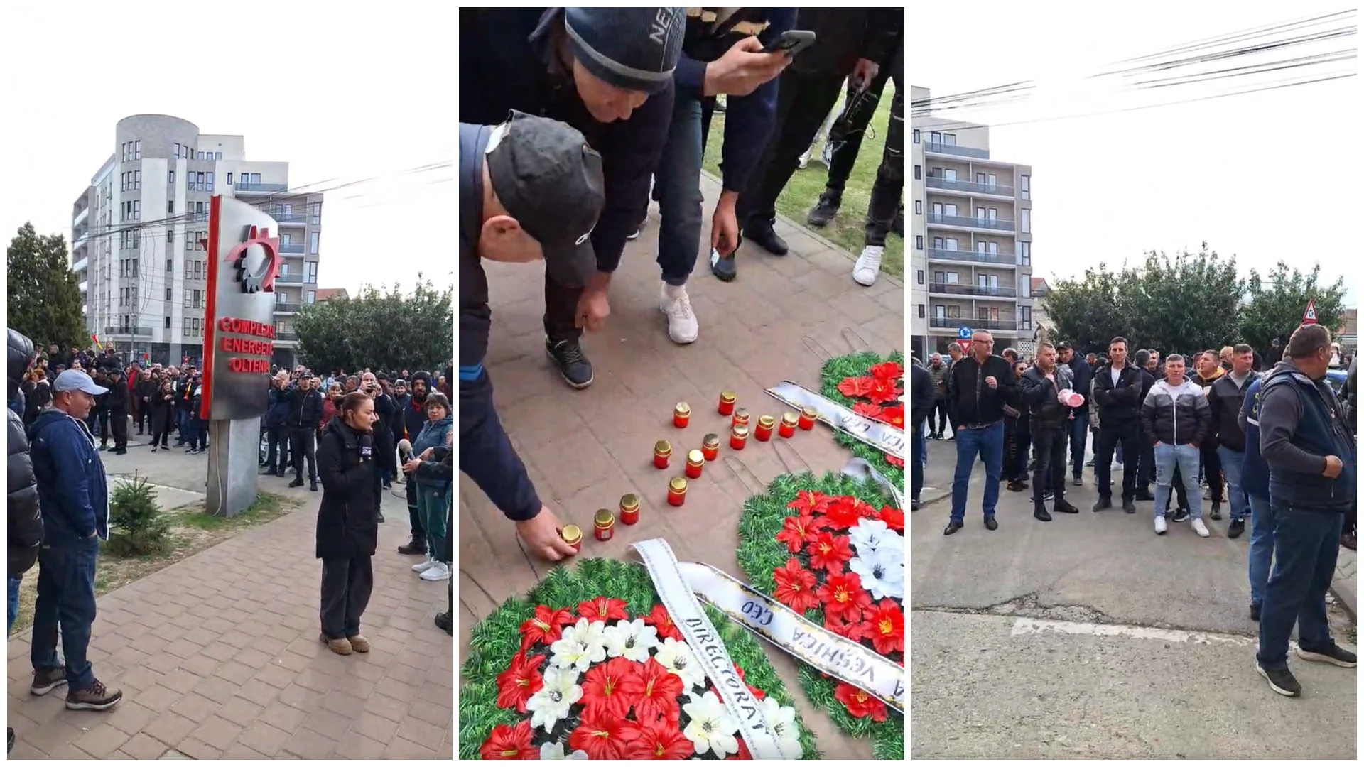 Protestul minerilor continuă la Târgu Jiu. Manifestanții au adus coroane funerare și candele în fața sediului CEO