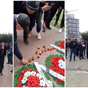 În semn de protest, manifestanții au adus coroane funerare și candele în fața sediului Complexului Energetic Oltenia. FOTO: captură video 