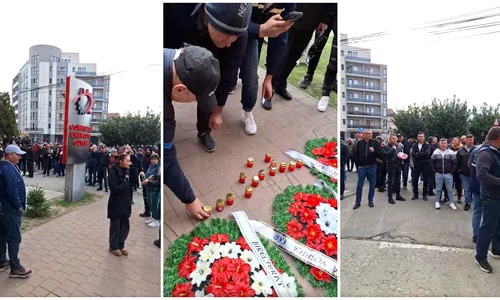 În semn de protest, manifestanții au adus coroane funerare și candele în fața sediului Complexului Energetic Oltenia. FOTO: captură video 
