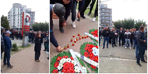 În semn de protest, manifestanții au adus coroane funerare și candele în fața sediului Complexului Energetic Oltenia. FOTO: captură video 