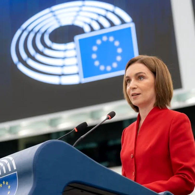 Maia Sandu în Parlamentul European. FOTO: Facebook / European Parliament 