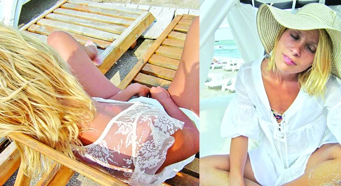 Dalia, extaziată, cu mâinile între picioare