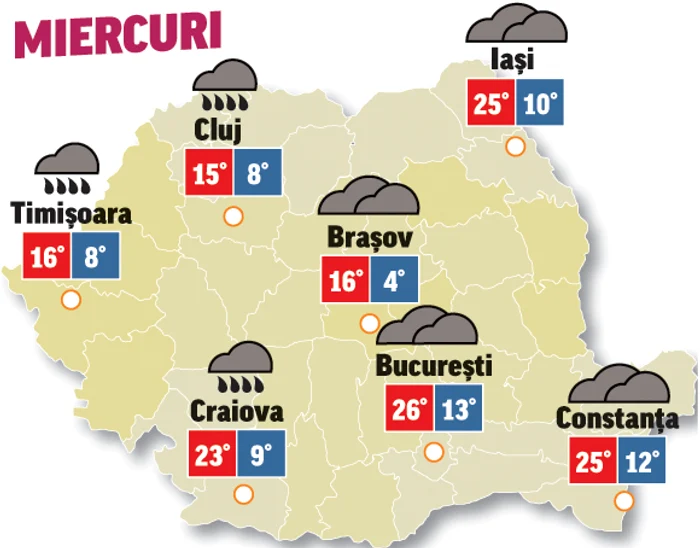 Prognoza meteo 27 mai aduce vreme rece cu precipitații în jumătatea de vest a țării