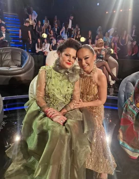 Vlăduța Lupău și Maria Buză, la filmările pentru Protevelion foto: Facebook