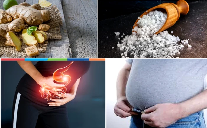 Sarea gemă și ghimbirul proaspăt remediu casnic împotriva tulburărilor digestive Colaj