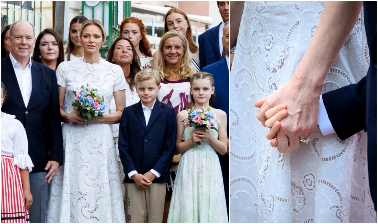 Prințesa Charlene ca o mireasă și Prințul Albert de Monaco cu copiii lor, Prințul Jacques și Prințesa Gabriella Palatul Princiar (1) jpg