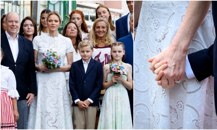 Prințesa Charlene ca o mireasă și Prințul Albert de Monaco cu copiii lor, Prințul Jacques și Prințesa Gabriella   Palatul Princiar  (1) jpg