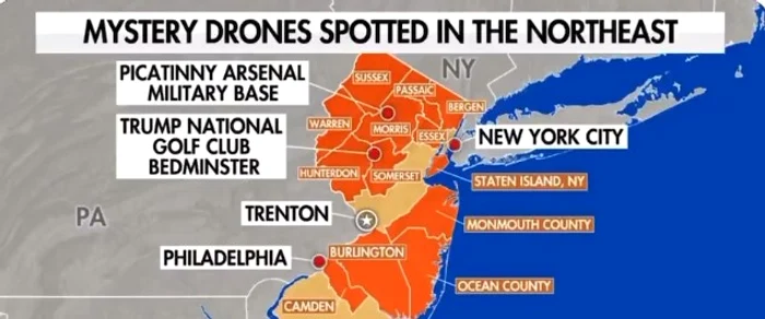 Zonele unde au fost observate dronele FOTO Captură Video Fox News