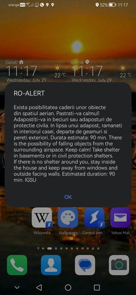 RO-Alert în Tulcea din cauza atacurilor Rusiei asupra Ucrainei. Locuitorii, avertizați privind posibila cădere a unor drone