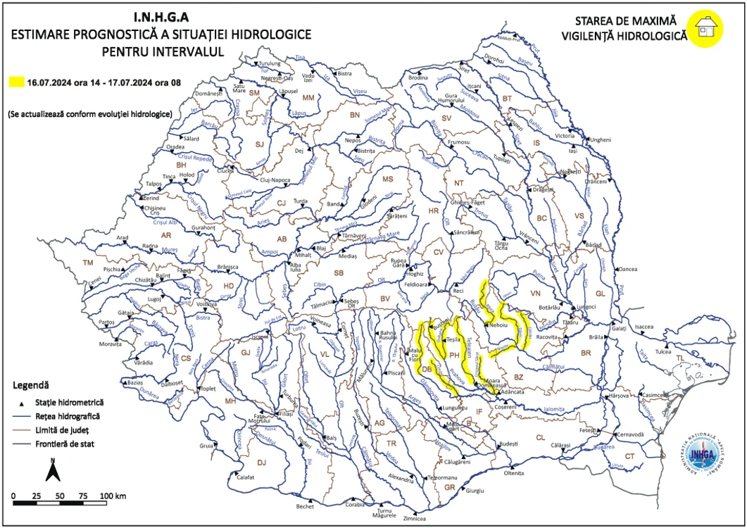 Harta bazinelor hidrografie afectate. FOTO INHGA