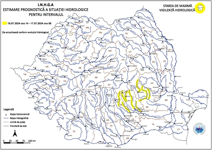 Harta bazinelor hidrografie afectate. FOTO INHGA