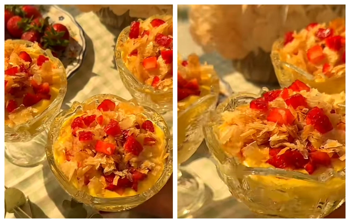 Desert cu foi de plăcintă la pahar / FOTO: Colaj captură video TikTok