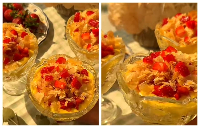 Desert cu foi de plăcintă la pahar / FOTO: Colaj captură video TikTok