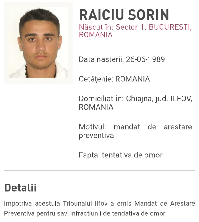 Și Sorin Raiciu apare drept fugar pe site-ul Poliției Române
