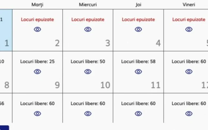 Locurile libere se epuizează sub ochii celor care au reuşit să „desluşească“ programarea pe platforma dedicată