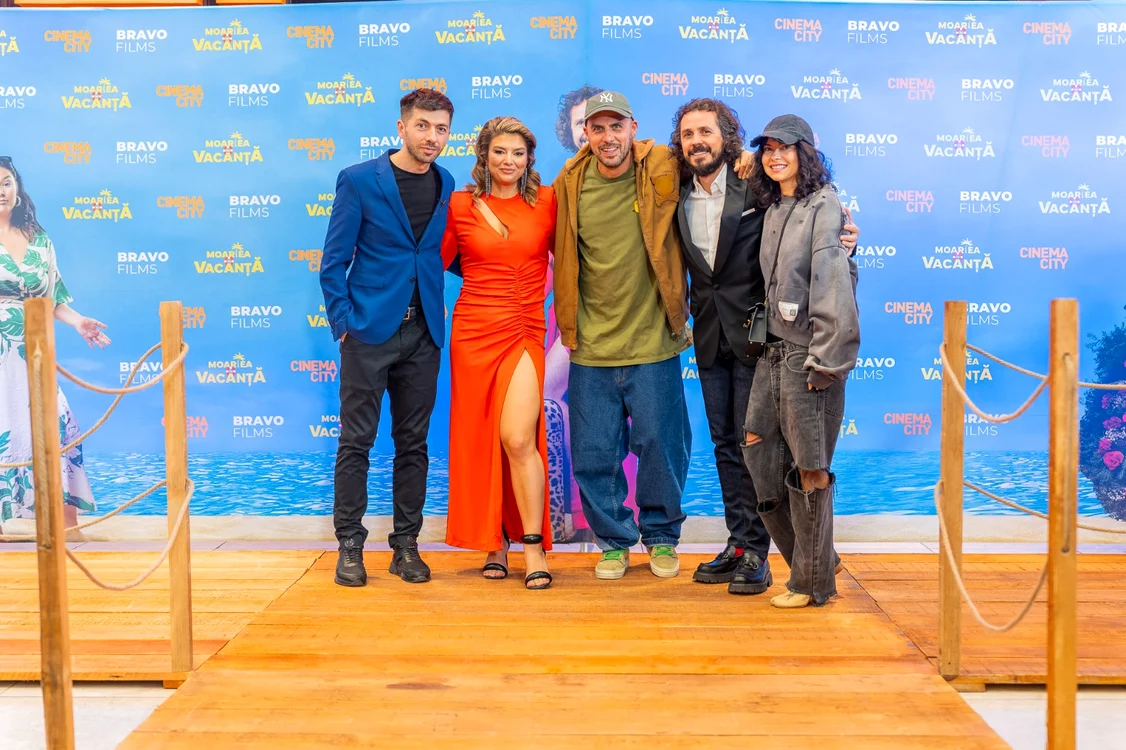 Deliric și Inna, alături de actorii din „Moartea în vacanță”/FOTO: Arhivă