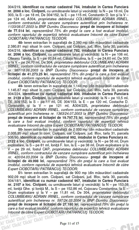 Anunţul de vânzare a terenurilor lui Irinel Columbeanu.