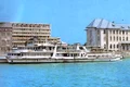 Nava fluviala de pasageri Mogosoaia acostata in fata fata Palatului Navigației anul 1980  jpg