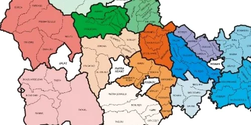 Harta județului după împărțirea pe 14 secții de poliție