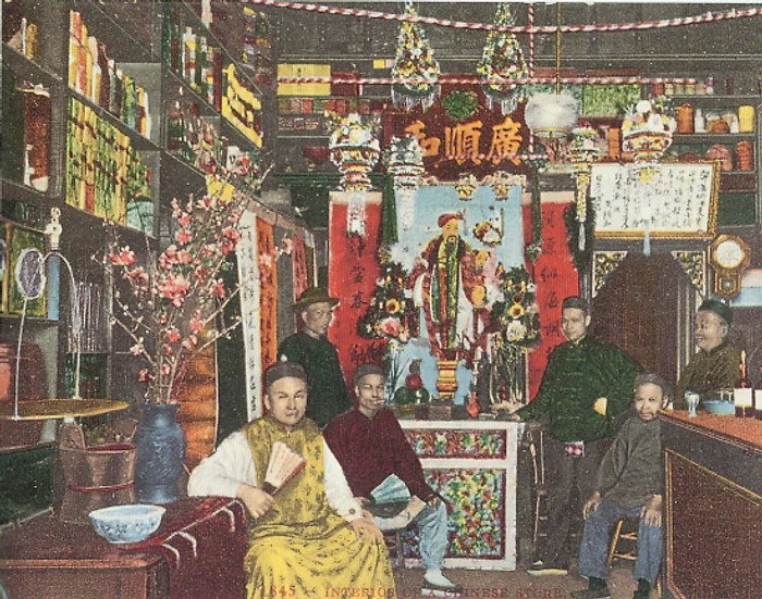 Un magazin chinezesc din San Francisco, unde se vindeau ierburi medicinale şi alte leacuri şi bunuri, dar şi opium.