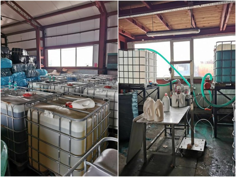 Depozit clandestin cu peste 100.000 de litri de detergent falsificat, importat ilegal din Ungaria, descoperit în Mureș