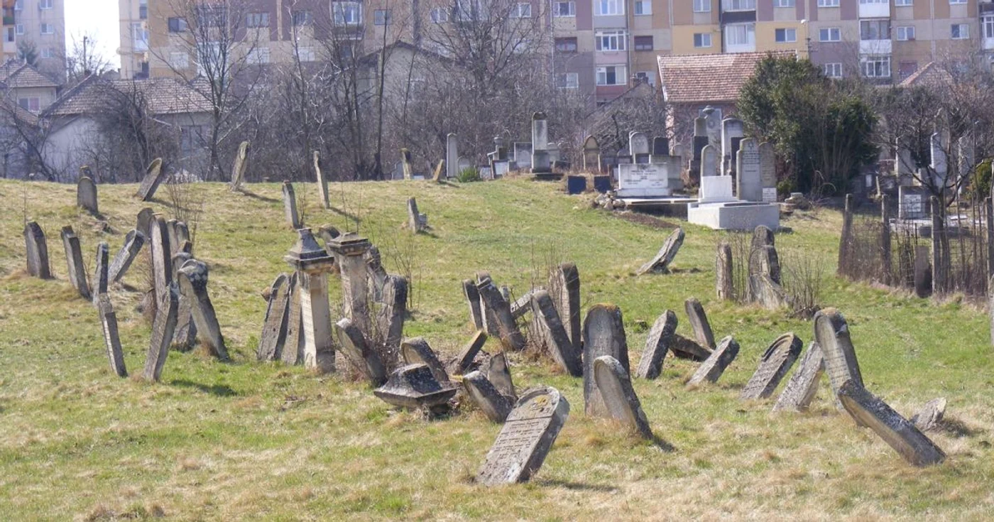 Majoritatea monumentelor din cimitir sunt căzute la pământ