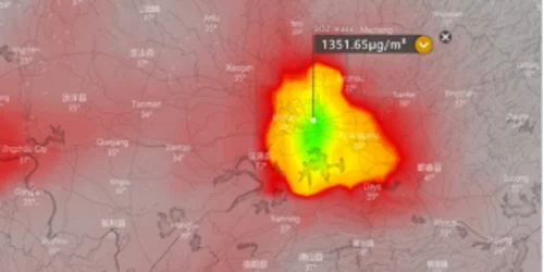 Imagini din satelit arată niveluri mari de dioxid de sulf deasupra oraşului Wuhan FOTO captură Twitter/ Intelwave