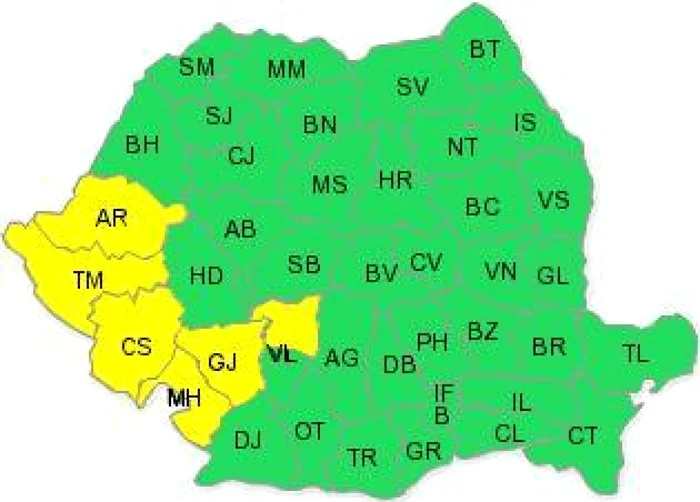 Codul Galben va fi în vigoare până joi