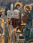 Petru Rareș și soția sa, Elena, în tabloul votiv de la mănăstirea Moldovița (© Wikimedia Commons)