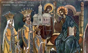 Petru Rareș și soția sa, Elena, în tabloul votiv de la mănăstirea Moldovița (© Wikimedia Commons)