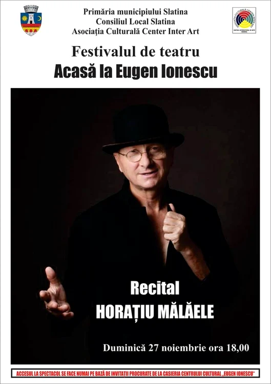 Horaţiu Mălăele va susţine duminică un recital pe scena centrului cultural care poartă numele marelui dramaturg