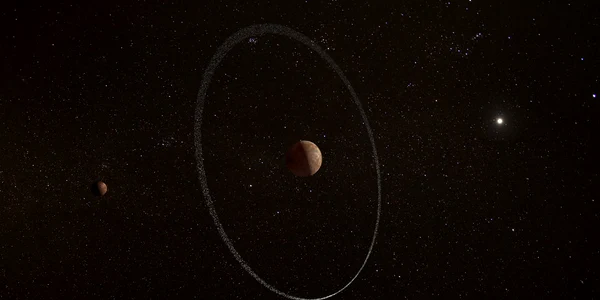 redare artistică a planetei minore  Quaoar si a inelului sau Foto ESA