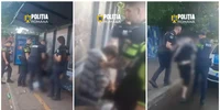 Bărbat cu un cuțit, imobilizat de polițiști într-o stație de autobuz din Sectorul 4 FOTO: captură video Poliția Română
