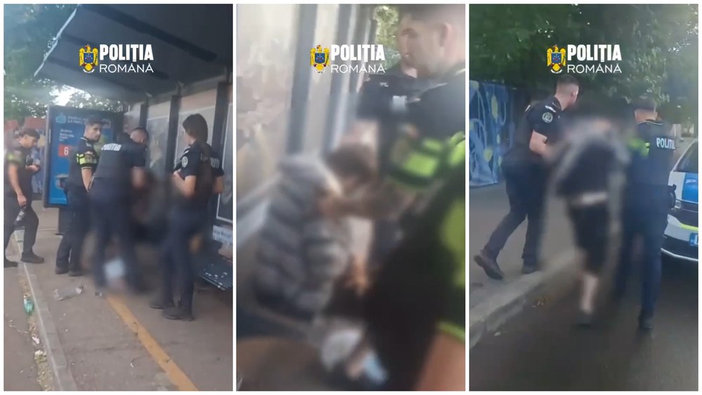 Bărbat ce amenința trecătorii cu un cuțit, imobilizat de polițiști într-o stație de autobuz din Sectorul 4. Mai mulți copii se aflau în zonă