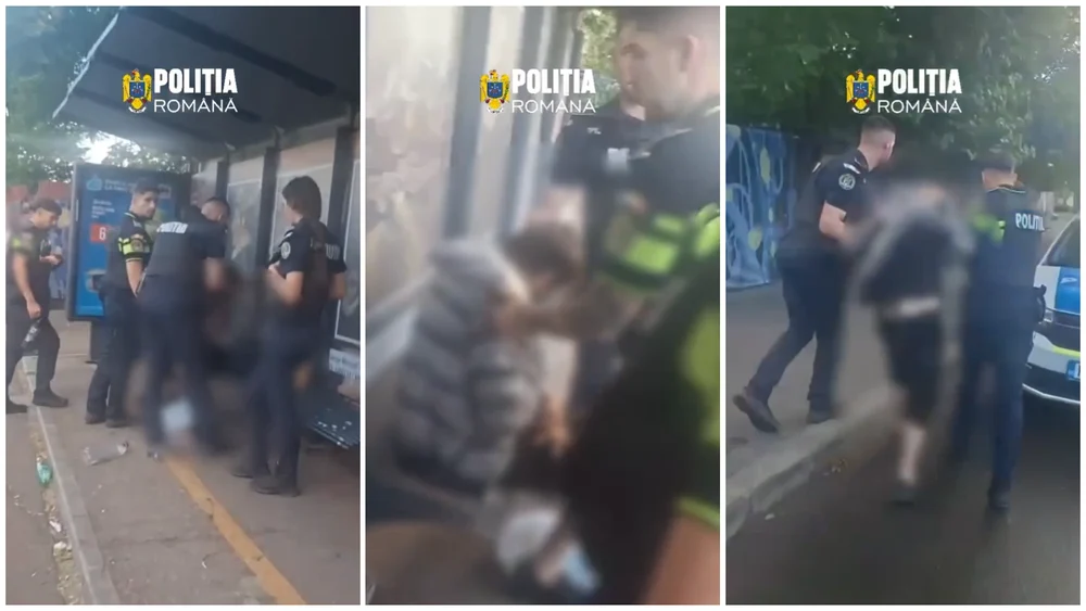 Bărbat ce amenința trecătorii cu un cuțit, imobilizat de polițiști într-o stație de autobuz din Sectorul 4. Mai mulți copii se aflau în zonă