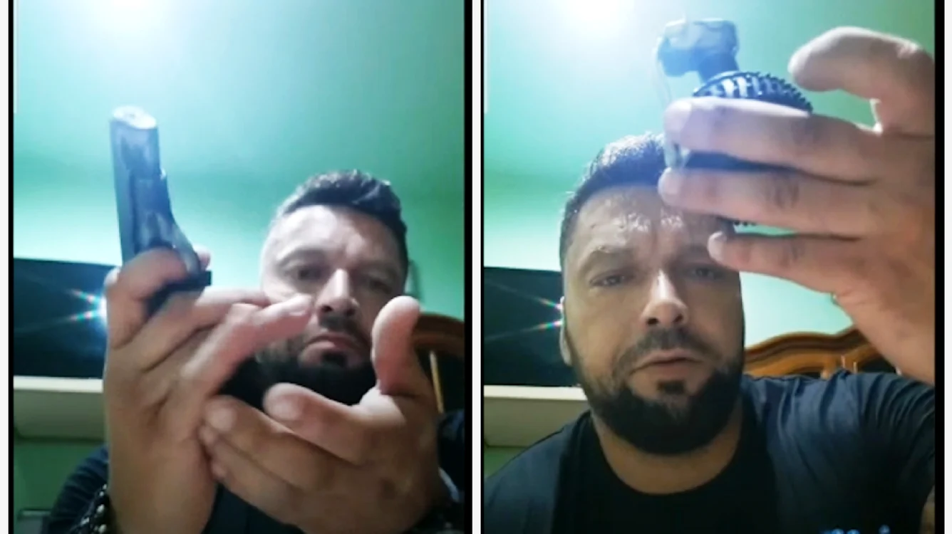 Bărbatul le cere poliţiştilor ”să nu vină doi-trei” şi-I întreabă dacă au veste antiglonţ.  Foto: Arhivă