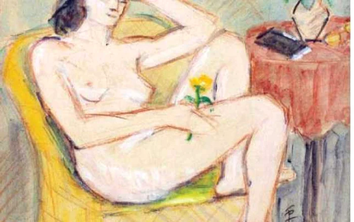 10. Iosif Iser, „Nud întins" (guaşă vernisată pe hârtie), 18.500 de euro, 28.10.2010, Artmark.