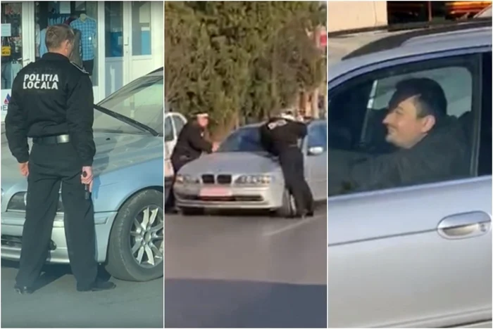 Poliţistul local a scos arma însă asta nu l-a impresionat pe şofer FOTO Captură foto