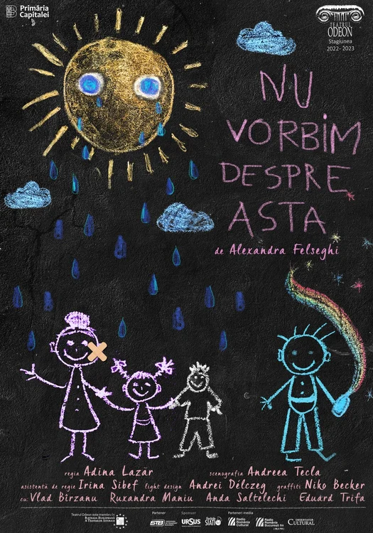 Afiș spectacolul „Nu vorbim despre asta”