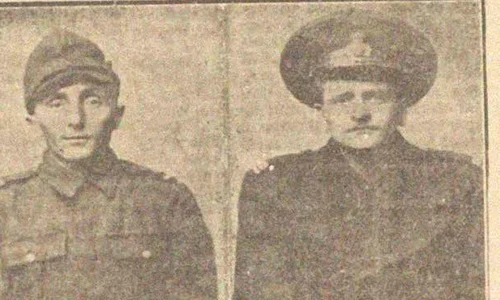 Fotografiile falșilor militari Albeanu Dumitru și Bratu Romulus Mihai, publicate de ziarul „Universul” din 14 februarie 1945