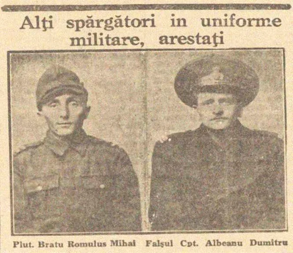 Fotografiile falșilor militari Albeanu Dumitru și Bratu Romulus Mihai, publicate de ziarul „Universul” din 14 februarie 1945