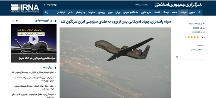 Drona RQ-4A Global Hawk doborâtă de Forţele Aeriene Iraniene