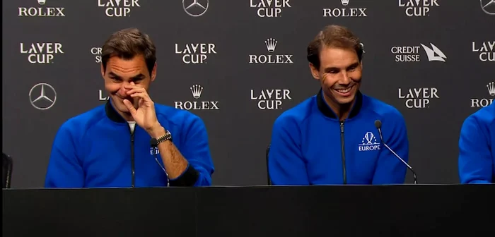 Federer a ascultat cu ochii în lacrimi discursul lui Nadal. Foto Laver Cup 