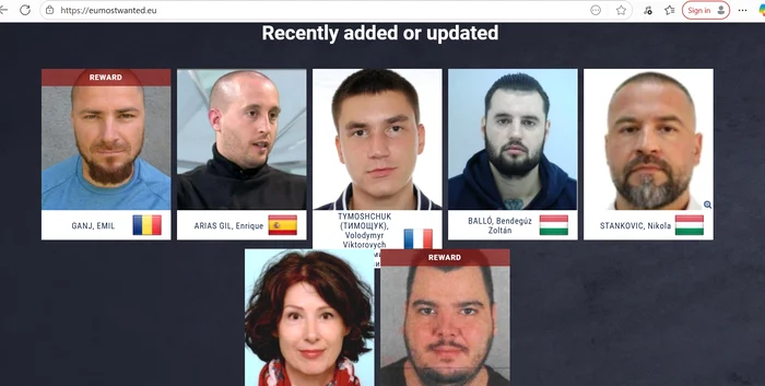 Captură foto lista celor mai căutați criminali. FOTO: Europol