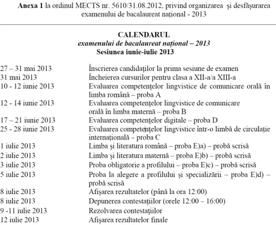 calendar bac 2013 