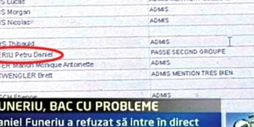 Numele lui Daniel Funeriu a fost inserat printre rezultatele de la Bac 2011 din Franţa