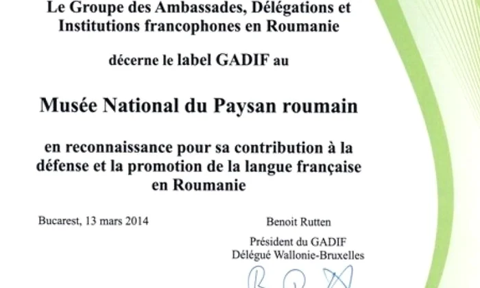 Muzeul Național al Țăranului Român a primit distincția GADIF, în semn de recunoaştere a contribuţiei sale la promovarea limbii franceze în România jpeg