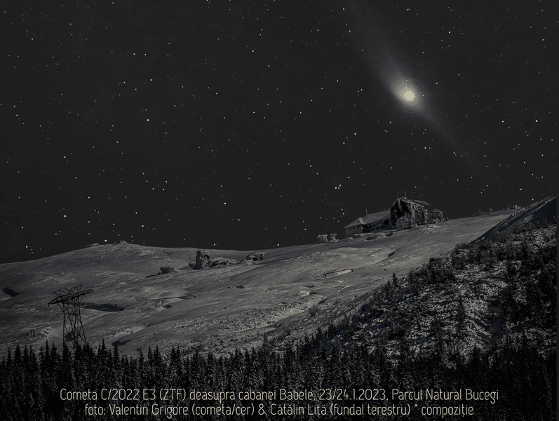 Cometa zăpezii, vizibilă o dată la 50.000 de ani, surprinsă de iubitorii astrelor, în Munții Bucegi: „S-a putut vedea cu ochiul liber ca o mică pată”