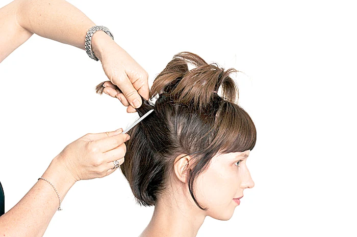 Alege  următoarea  secţiune  de păr şi  prinde-o  într-o  coadă.